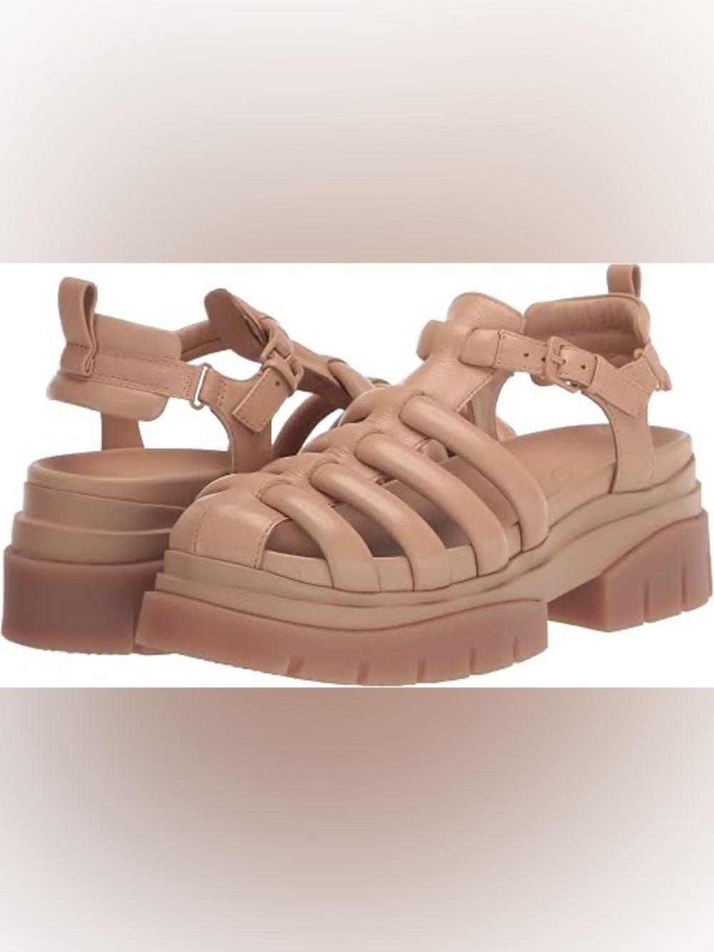 ASH Leather Shark Beige Fisherman Platform Sandals Neutrals Boho EU40 Lug Sole